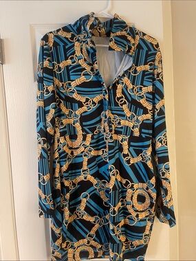 Source Unknown Blue & Black Chain-Print Womens dress